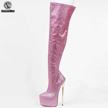 22cm 8 colių moterų ponios rožinės spalvos blizgučiai seksualus aukštakulniais fetišas platforma stiletto kulno visas zip batai dydis 36-46