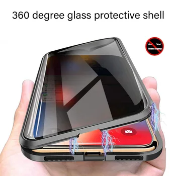 360 Magnetinio Grūdintas Stiklas Privatumo Metalo Case For Samsung Galaxy S10 S20 S8 S9 Plus Coque Pastaba 8 9 10 Plius A50 A70 Dangtis