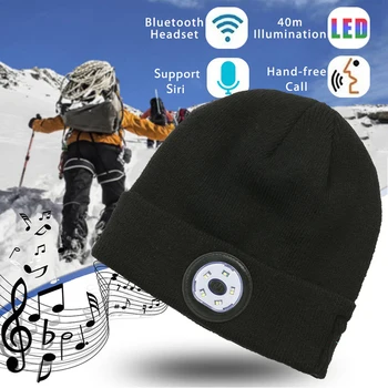Bluetooth 5.0 LED Skrybėlę Built-in Stereo Garsiakalbiai ir Mikrofonas, USB Įkraunamas LED Apšviesta Mezgimo Kepurė, Sporto ir Lauke