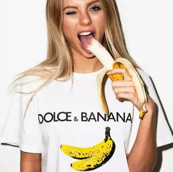 Juokinga DOLCE&BANANŲ Gatvės Moterų Marškinėlius Vasaros Trumpos Rankovės Grafinis Medvilnės Tees Harajuku Spausdinti Tumblr Atsitiktinis marškinėliai Moterims Prekės ženklas