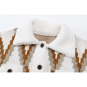 Moterys, Susagstomi Megztiniai Megztinis Kailis Geometrinis Rudens Žiemos Korėjos Šiltas Megztinis Dangomis, Purus Vilnos Megzti Striukė Moteriška Outwear Viršūnės