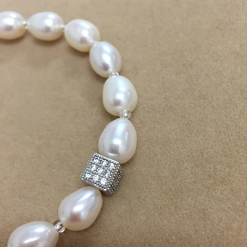 Aukštos kokybės perlų apyrankę , POBŪDŽIO GĖLAVANDENIŲ PERLŲ Apyrankė AAAA aukštos blizgesys ryžių pearl 7-9 mm,mini aikštėje sidabrinė metalo