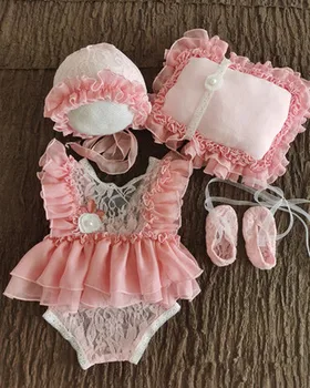 0-1 mėnesio Jaunikliai Fotografijos Rekvizitai Kūdikių Skrybėlę Lankelis Nėrinių Romper Bodysuits Apranga Baby Girl Dress Kostiumai Fotografijos Drabužiai