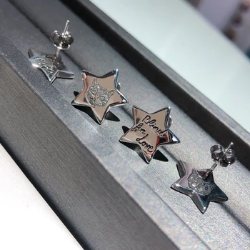 1:1 925 sterlingas sidabro asimetrinė auskarai, žavesio originalus micro-etiketes, katė penkerių-pažymėjo žvaigždutė auskarai