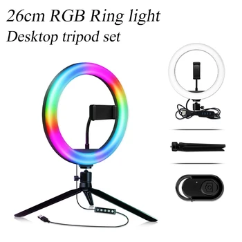 10 colių Pritemdomi RGB LED Selfie Žiedas Užpildyti Šviesos Nuotrauka Žiedas Lempa Su Trikojo Makiažas Vaizdo Gyventi Aro De Luz Para Celular