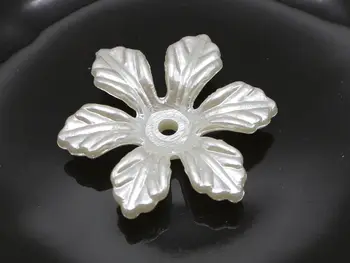100 Dramblio kaulo Akrilo Pearl 6-Žiedlapių Gėlių Karoliukai Bžūp 24mm Centro Skylę Siuvimo Amato