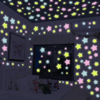 100vnt 3D Žvaigždės Švyti Tamsoje Šviečiantys Sienų Lipdukai Vaikams Miegamasis Kambarys Stogo Plastikiniai Sienos Lipdukas Namų Puošybai Plakatas