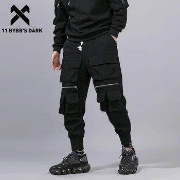11 BYBB TAMSU 2021 Streetwear Kelnes Taktinis Poilsiu Vyrų Kelnės Tamsiai Užtrauktukas Multi Kišenės Krovinių Kelnės Vyras Harajuku Techwear