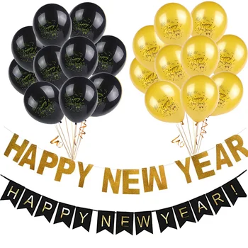 11pcs laimingų naujųjų metų balionai banner set naujųjų metų 2021 dekoracijos aukso black 2021 naujųjų metų išvakarėse šalies dekoro garliava