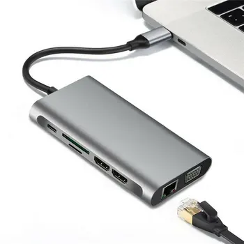 12 1 USB Tipo C HUB Dual HDMI-suderinama Ethernet USB 3.0 Audio jungtis Multiport 4-port USB Adapteris CENTRU 