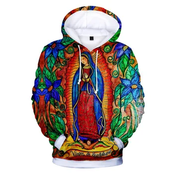 12 Iki 20 Metų Vaikai Hoodies Our Lady Of Gvadalupės Mergelės Marijos Katalikų Meksika hoodies harajuku 3D projektavimo Katalikų Vyrų/Moterų Kailis