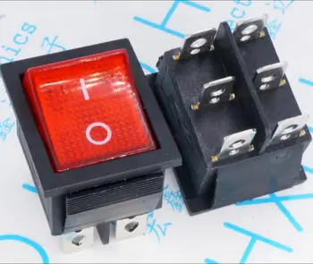 12pcs svirtinis jungiklis 250V 16A Polių svirtinis jungiklis 6 pin 2 failai KCD4-202 ON-OFF, raudona/žalia apšviestas svirtinis jungiklis su šviesos