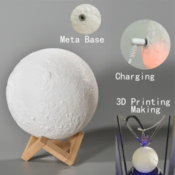 16 Spalvų 3D Spausdinimo Mėnulis Lemputė su Nuotolinio Valdymo Laiko Paliesti, Paglostyti Pakeisti Spalva Galaxy LED Nakties Šviesos Įkrauta Baterija Namų Dekoro