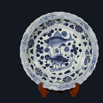 16 colių Lagre Senovinių Klasikinių Rankomis Dažyti Mėlyna ir Balta Žuvis, Apdailos Turas Keramikos Plokštės