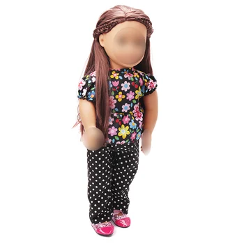 18 colių Mergaičių lėlės drabužiai spausdinami juoda T-shirt + polka dot ziajać Amerikos naujas gimęs suknelė žaislai tinkami 43 cm kūdikio c103