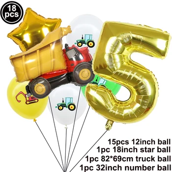 18pcs Ekskavatorių Transporto priemonių Sunkvežimių Balionas Baby Shower Berniukai Statybos Gimtadienio Prekes Automobilius, Traktorius, Gaisrų Skaičius Balionai