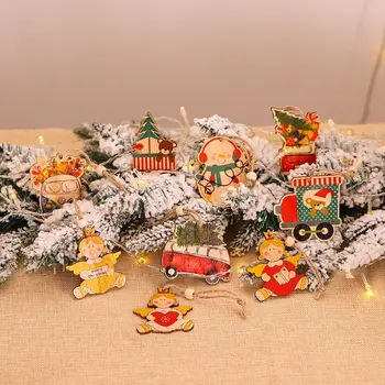 18pcs Kalėdų Papuošalas Kabo Mediniai Žaislai Pakabukai Angelas Sniego, Automobilių Papuošalai Kalėdų Medžio Namų Šaliai Miegamojo Puošimas