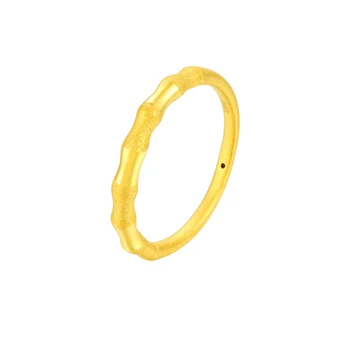 1PCS 3D Amatų Grynas 999 24K Geltonojo Aukso Žiedas Teptuku-baigė Bambuko Moterų Žiedas Fine Jewelry tikro Aukso Žiedu