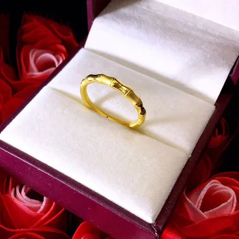 1PCS 3D Amatų Grynas 999 24K Geltonojo Aukso Žiedas Teptuku-baigė Bambuko Moterų Žiedas Fine Jewelry tikro Aukso Žiedu