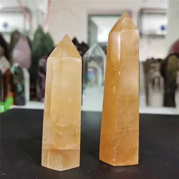 1Pcs Natūralių kristalų gijimas akmens geltonojo kalcito kristalo obeliskas islandija boksuotis kristalinis kvarcas taškas