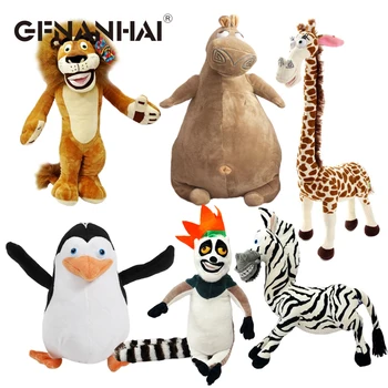 1pc 20-35cm 6 Stilius, Madagaskaras, pliušinis žaislas, minkšti minkšti gyvūnų lėlės žirafa hippo liūtas pingvinas zebra lemūrai paveikslas dovana vaikams