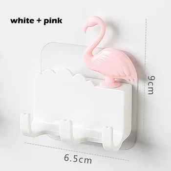 1pc Balta/Rožinė Namų Puošybai Flamingo Formos 3 Kabliukai Lipni Sienos Kabo Sunkiųjų Vonios kambarys, Virtuvė Apkrovos Duris Atgal, Kabliuko