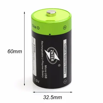 1pcs/daug ZNTER 6000mAh 1,5 V įkrovimo baterija (akumuliatorius D dydis USB ličio polimero baterija greitai įkrauti per Mikro USB kabelis