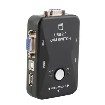 2 Prievadai USB 2.0 VGA/SVGA KVM Switch Box Dalintis Monitoriaus, Klaviatūros, Pelės Naujausias Kabelio Adapteris Akcijų 1920 X 1440