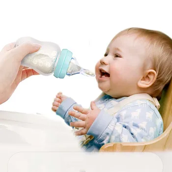 2 in 1 Silikono Kūdikių Buteliukas kūdikiams skirto pieno silikono šėrimo butelis (Šaukštas premija) Kūdikiams, Vaikams, Šaukštas Ryžių Pasta Šėrimo Butelis