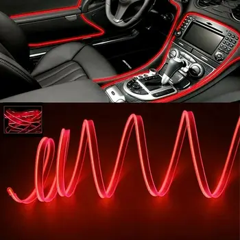 200cm Šalto Šviesos Juostelė Raudona LED Auto Automobilio Interjero Dekoro Atmosfera Vielos Juostos Šviesos Lempos Priedai 12V
