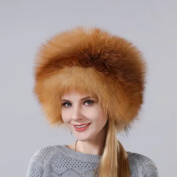 2018 Karšto Moterų Naujos Šiltos Žiemos Skrybėlę tikras Natūralus Lapės Kailio Kepurę Su Mažais Fox Uodegos Ant Viršaus Sniego-įrodymas, Stora Kepurė Moterims