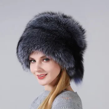 2018 Karšto Moterų Naujos Šiltos Žiemos Skrybėlę tikras Natūralus Lapės Kailio Kepurę Su Mažais Fox Uodegos Ant Viršaus Sniego-įrodymas, Stora Kepurė Moterims