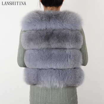 2018 metų Moteris Natūralaus lapės kailio liemenė realių fox fur coat šiltas moterų mados Naujo stiliaus kailinius striukė ir liemenė