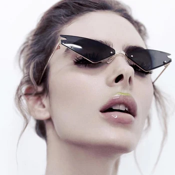 2019 Mados Kietas Unikalus Ateities Stilius Slim Cat Eye Akiniai nuo saulės Moterims UV400 Prekės Dizaineris Saulės Akiniai Oculos De Sol