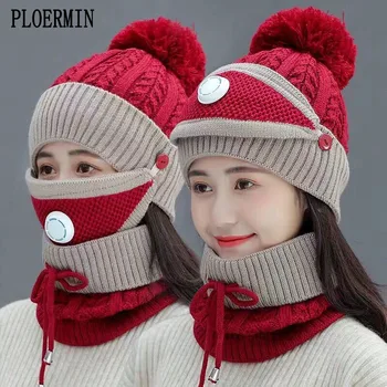 2019 Naujas 3 Gabalus Nustatyti Moterų Megzti Skrybėlę ir Skara Kepurės Kaklo Šilčiau Žiemos Skrybėlę Ponios, Mergaitės Skullies Beanies Šiltu Vilnos Kepurės
