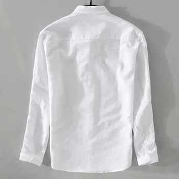 2019 Vyrų naujas medvilnės ir lino ilgomis rankovėmis marškinėliai, balti laisvalaikio marškinėliai vyrams, prekės ženklo mados kietas marškinėliai vyrams viršūnes camisa chemise 4XL