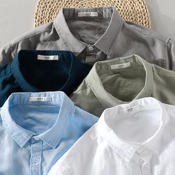 2019 Vyrų naujas medvilnės ir lino ilgomis rankovėmis marškinėliai, balti laisvalaikio marškinėliai vyrams, prekės ženklo mados kietas marškinėliai vyrams viršūnes camisa chemise 4XL