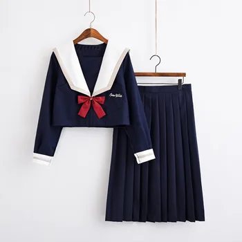 2019 m. Rudenį Japonijos mokyklines Uniformas Mergaitėms Mielas Ilgai-ilgis Sailor Viršūnes Klostuotas Sijonas Visiškai Rinkiniai Cosplay Jk Kostiumas XL Serijos