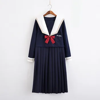 2019 m. Rudenį Japonijos mokyklines Uniformas Mergaitėms Mielas Ilgai-ilgis Sailor Viršūnes Klostuotas Sijonas Visiškai Rinkiniai Cosplay Jk Kostiumas XL Serijos