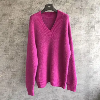 2019 moteris panele vilnos V-kaklo džemperis