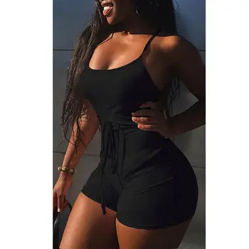 2019 moterų sexy stebėjimo playsuit vientisos spalvos liesas Playsuit Nėrinių Bodycon dirželis backless Tvarstis fitneso apranga