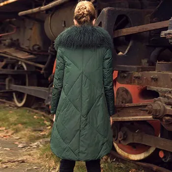 2019 naujas žiemos moteris-Line antis žemyn striukė apsiaustu kailis mongolijos avių kailių apykaklės storio ilgi paltai plius dydis viršutiniai drabužiai D479
