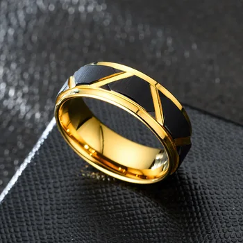 2019 naujus volframo plieno žiedas vyrų high-end vertus apdaila juoda + gold juostinėmis volframo plieno žiedas tarpvalstybinių žiedas