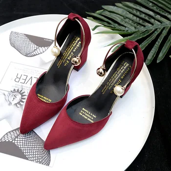 2019 naujų korėjos versija suede nurodė aukšti kulniukai paprastas elegantiškas storio su sandalai mados laukinių profesinės moteriški batai