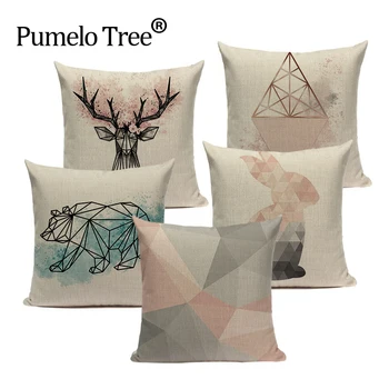 2019 Šiaurės Pop geometrijos pagalvėlė padengti namų dekoratyvinės pagalvėlės, gyvūnus, automobilių sofa mesti pagalvės lino print custom užvalkalas