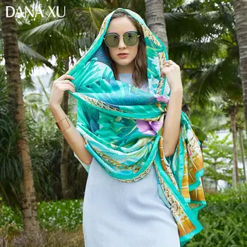 2019 Šilko Ilgas Šalikas Prabangos Prekės ženklo Moterys Naujas Dizaino Paplūdimio Antklodė Skara Dėvėti Maudymosi kostiumai Bandana Hijab veidui Foulard 245*110cm