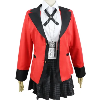 2020 Halloween Naktį Kostiumas Kakegurui Anime Jabami Yumeko Cosplay Kostiumas Pilnas Komplektas Moterys Houndstooth mokyklos Uniformą Kojines, Peruką