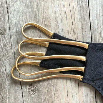 2020 Juoda Bandeau Bikini Komplektas Push Up Moterų Aukso Štampavimo maudymosi Kostiumėliai, Biquini Sexy Thong Stebėjimo maudymosi kostiumėlį, Maudymosi Kostiumas XL