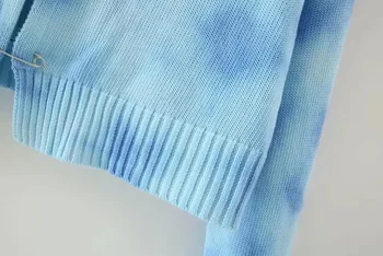 2020 Korėja Stilius Derliaus mėlynas Kaklaraištis dažų Didelis pin Cardigan Megztinis Seksualus V-kaklo, ilgomis Rankovėmis Prarasti Trumpas Megztinis Coll mergina Streetwear