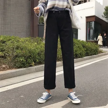 2020 Korėjos Moterų Retro Pločio Kojų Džinsus, Tiesios Baltos Spalvos Black, Pink Kelnių Aukšto Juosmens Mama Džinsai Plius Dydis Streetwear Džinsinio Audinio Kelnės